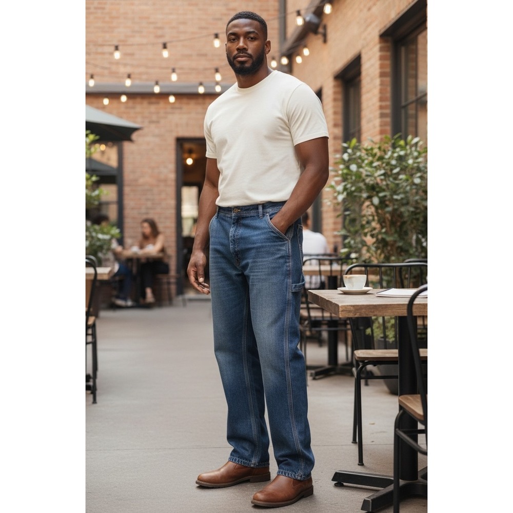 Key Jeans Mens 42x32 Carpenter Straight Fleece Lined Dark Wash‎ Denim Workwear